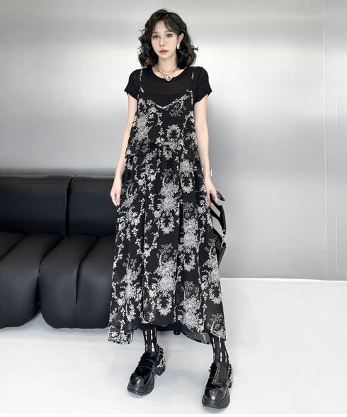 Faux Layered Floral Dress